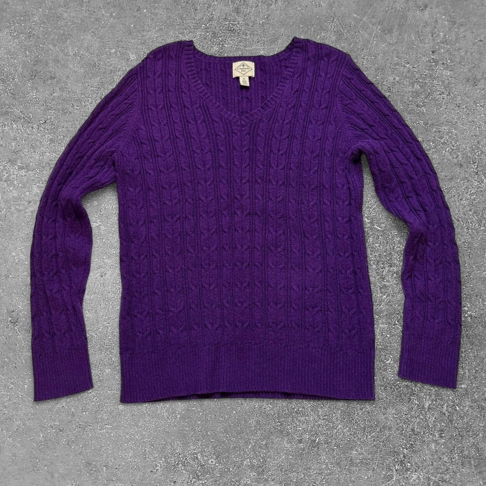 St Johns Bay Purple Cable Knit Cotton Nylon V-Neck Sweater Womens XL